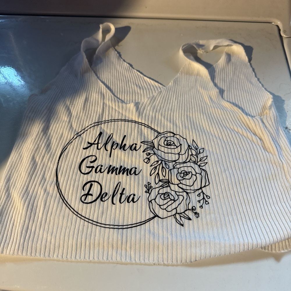 White Ribbed Crop Tank Top with Floral Design